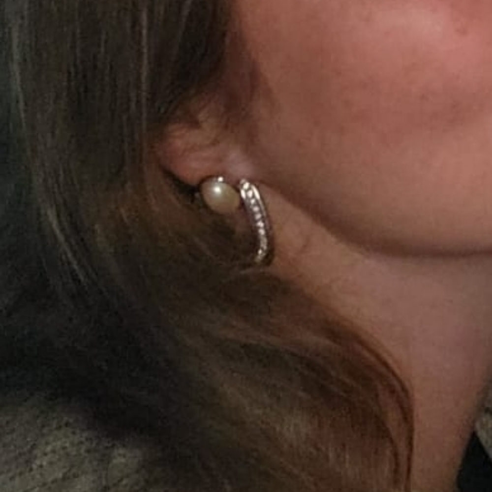 Vintage Sterling Silver Pearl and Crystal Drop Earrings - White - Picture 4 of 5